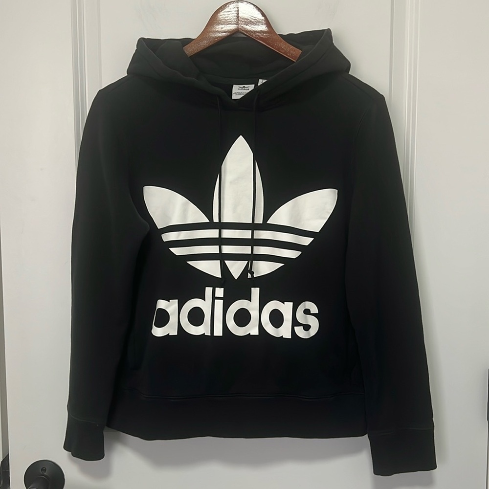 Adidas Originals Sweatshirt Hoodie Womens Trefoil Graphic Pocket Black size Smal